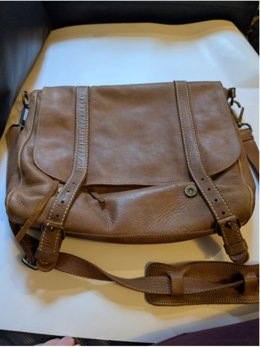 Roots Vintage Made In Canada Leather Laptop Messenger Tribe Bag Satchel Brown Ii